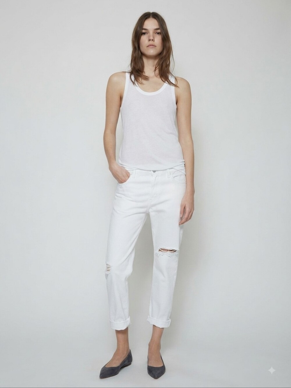 Acne Studios Pop White Trash Distressed Boyfriend Jeans Women's Size 36